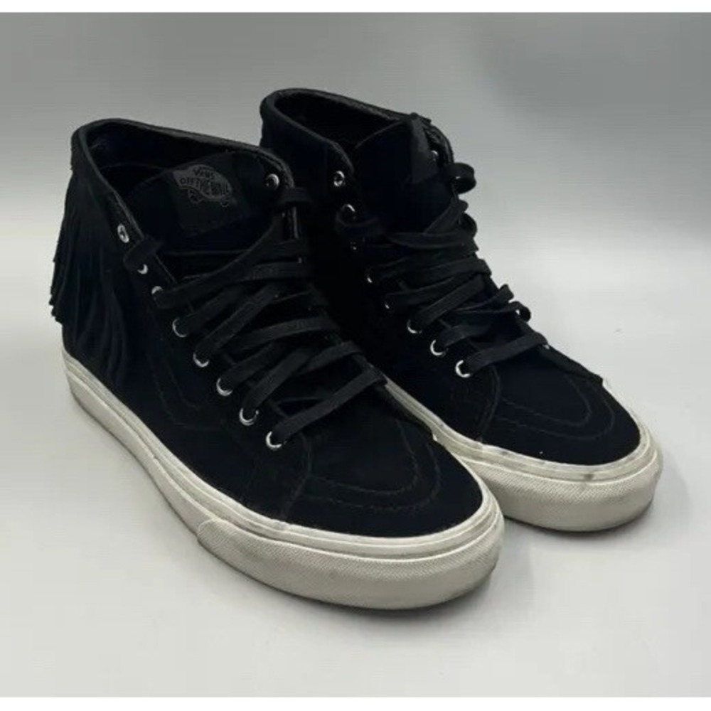 Vans Sk8-Hi Suede Black Leather Fringe Skate Shoes Men 4.5 Women 6 Sneaker